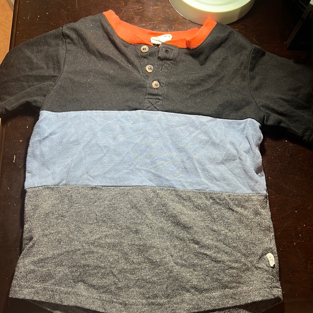 Sovereign Code 4t stripe shirt orange collar. Black, blue , grey